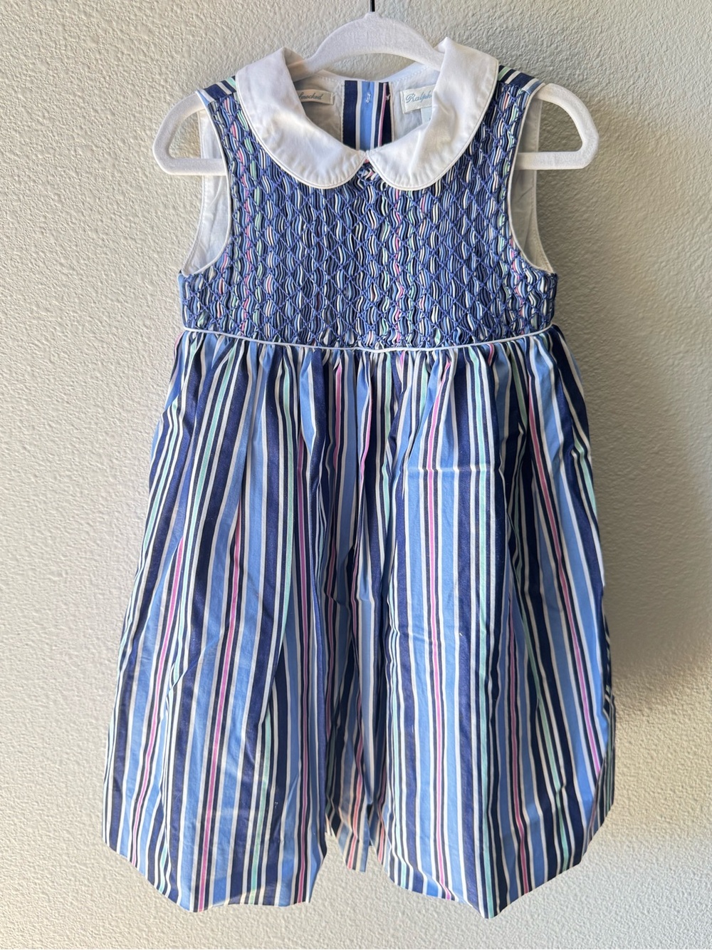 Polo by Ralph Lauren Blue Striped Smocked Dress with White Collar